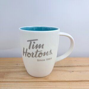 Tim Hortons 2014 Limited Edition Mug White Teal Interior Coffee Cup #014
